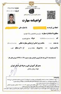 گواهینامه فنی و حرفه ای بازرسی تشخیص رنگ خودرو